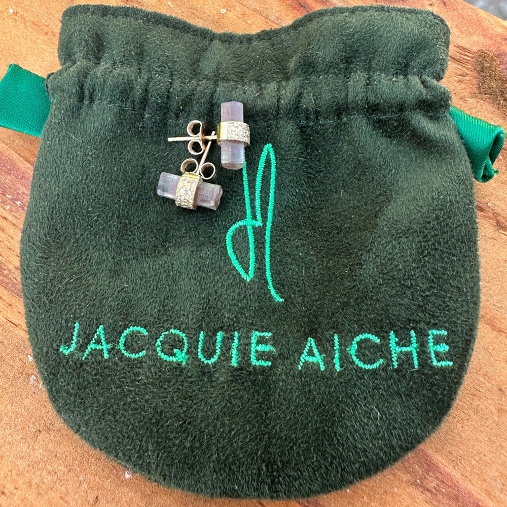 Jacquie Aiche 14k Gold,watermelon-tourmaline crystal w/ diamonds Stud Earrings